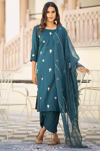 Green embroidered cotton kurta-suits