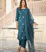 Green embroidered cotton kurta-suits