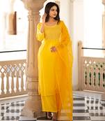 Yellow embroidered cotton kurta-suits