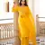 Yellow embroidered cotton kurta-suits