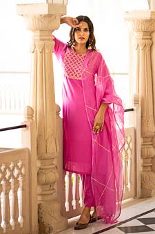 Pink embroidered cotton kurta-suits