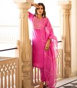 Pink embroidered cotton kurta-suits