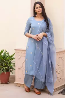Blue embroidered cotton kurta-suits