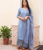 Blue embroidered cotton kurta-suits