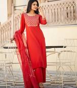 Red embroidered cotton kurta-suits