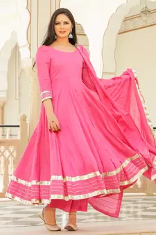 Magenta embroidered cotton kurta-suits