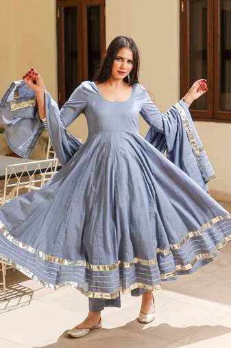 Grey embroidered cotton kurta-suits