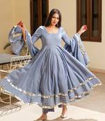 Grey embroidered cotton kurta-suits