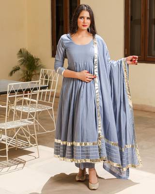 Grey embroidered cotton kurta-suits 2