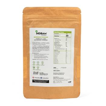INDIBAM's 100% Pure Organic Moringa Powder, 100g Pouch, Super food for good skin, mind & body, Pesticides free. 3