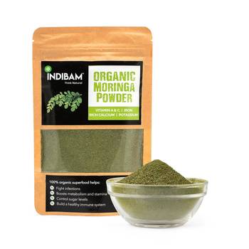 INDIBAM's 100% Pure Organic Moringa Powder, 100g Pouch, Super food for good skin, mind & body, Pesticides free. 5