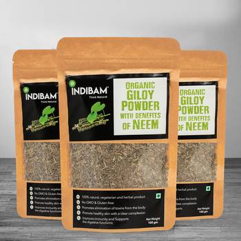 INDIBAM's 100% Pure Organic NEEM GILOY Powder (Guduchi/Gulvel Stem) (Pack of 100 Gram), Pesticides free 1