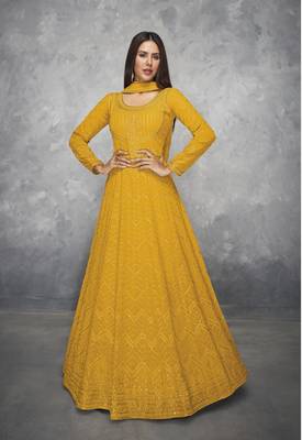 Yellow embroidered georgette salwar 1