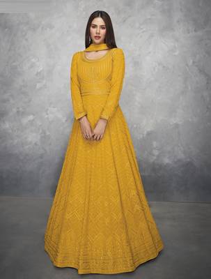 Yellow embroidered georgette salwar 2