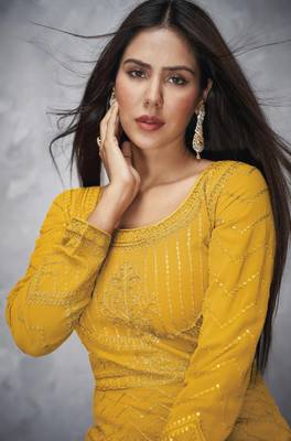 Yellow embroidered georgette salwar 3