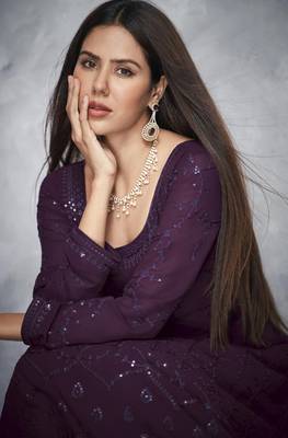 Purple embroidered georgette salwar 3