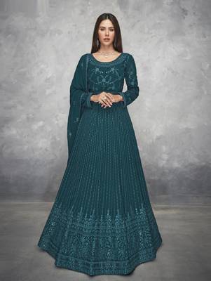 Teal embroidered georgette salwar 1