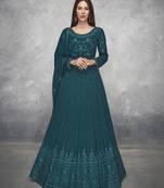 Teal embroidered georgette salwar