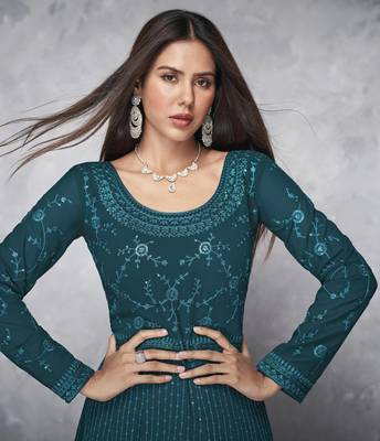 Teal embroidered georgette salwar 2