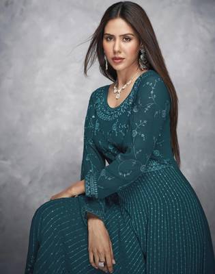 Teal embroidered georgette salwar 3