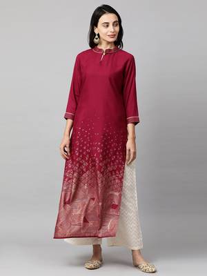 Indo Era Magenta Foil Printed Straight Kurtas 1