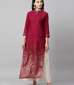 Indo Era Magenta Foil Printed Straight Kurtas
