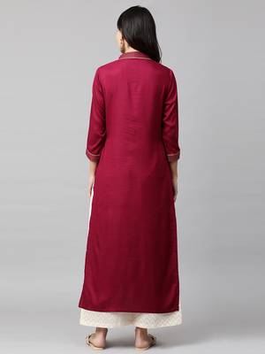 Indo Era Magenta Foil Printed Straight Kurtas 2