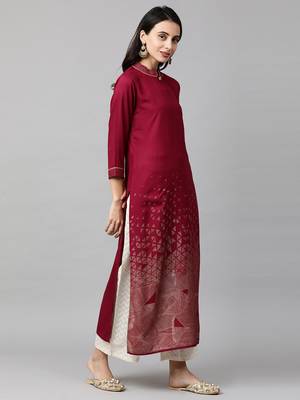 Indo Era Magenta Foil Printed Straight Kurtas 3