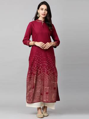 Indo Era Magenta Foil Printed Straight Kurtas 4