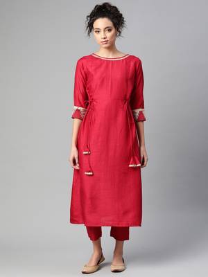 Indo Era Red Solid  A-line Kurtas 1