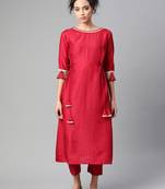 Indo Era Red Solid  A-line Kurtas