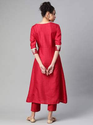 Indo Era Red Solid  A-line Kurtas 2