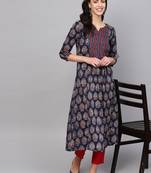 Indo Era Navy Blue Printed Anarkali Kurtas