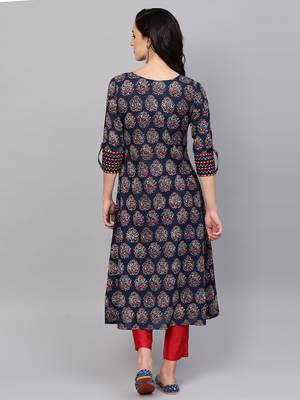 Indo Era Navy Blue Printed Anarkali Kurtas 2