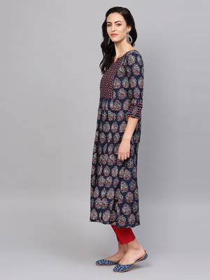 Indo Era Navy Blue Printed Anarkali Kurtas 3