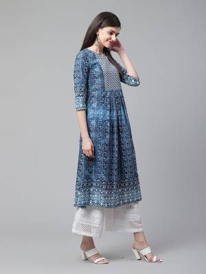 Indo Era Blue Printed Anarkali Kurtas 1