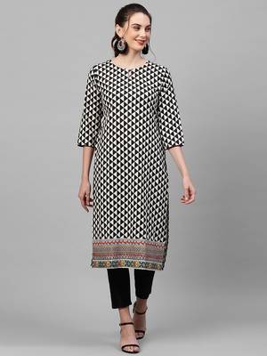 Indo Era Black Printed Straight Kurtas 1