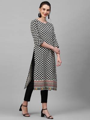 Indo Era Black Printed Straight Kurtas 4