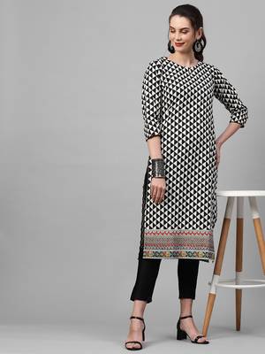Indo Era Black Printed Straight Kurtas 5