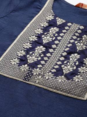 Indo Era Navy Blue Solid Straight Kurtas 5