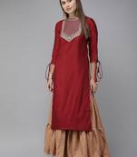 Indo Era Red Solid Straight Kurtas
