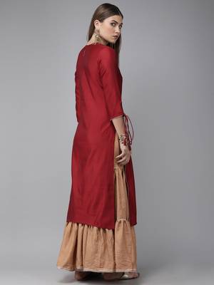 Indo Era Red Solid Straight Kurtas 2