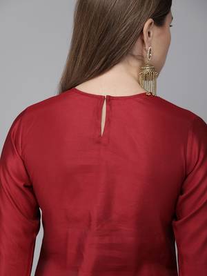Indo Era Red Solid Straight Kurtas 5
