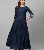 Indo Era Navy Blue Solid A-line Kurtas