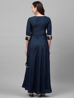 Indo Era Navy Blue Solid A-line Kurtas 2