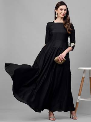 Indo Era Black Solid A-line Kurtas 1