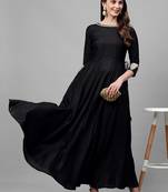 Indo Era Black Solid A-line Kurtas