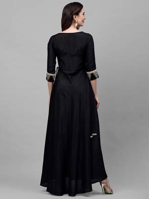 Indo Era Black Solid A-line Kurtas 2