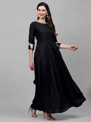 Indo Era Black Solid A-line Kurtas 3