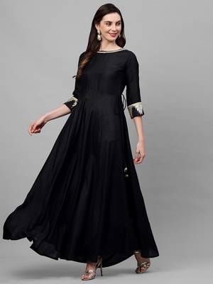 Indo Era Black Solid A-line Kurtas 4